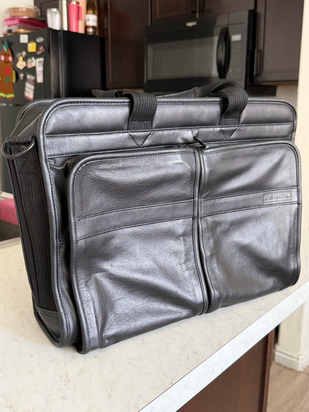 NEW Kensington Laptop Briefcase Black Faux Leather Business Bag w/Shoulder Strap